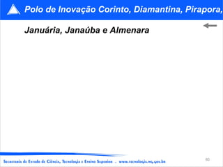 Polo de Inovação Corinto, Diamantina, Pirapora,

Januária, Janaúba e Almenara




                                          80
 