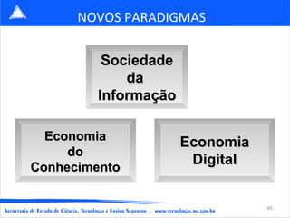 NOVOS PARADIGMAS

         Sociedade
            da
        Informação

  Economia           Economia
     do
                      Digital
Conhecimento

                                85
 