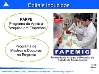 Editais Induzidos PAPPE   Programa de Apoio à  Pesquisa em Empresas Programa de  Mestres e Doutores  na Empresa 
