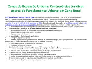 Zonas de Expansão Urbana: Controvérsias Jurídicas
acerca do Parcelamento Urbano em Zona Rural
•DECRETO No 62.504, DE 8 DE ...