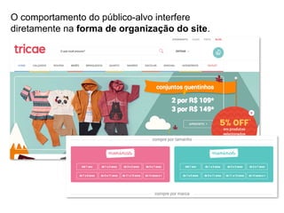 O comportamento do público-alvo interfere
diretamente na forma de organização do site.
 