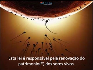 Esta lei é responsável pela renovação do
patrimonio(*) dos seres vivos. 54
 