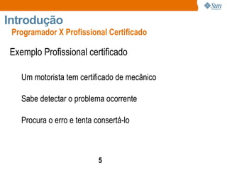 Programador X Profissional Certificado Introdução  Exemplo Profissional certificado Um motorista tem certificado de mecânico  Sabe detectar o problema ocorrente Procura o erro e tenta consertá-lo 