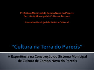 “Cultura na Terra do Parecis”
A Experiência na Construção do Sistema Municipal
      de Cultura de Campo Novo do Parecis
 