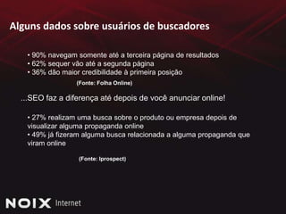 Alguns dados sobre usuários de buscadores 90% navegam somente até a terceira página de resultados