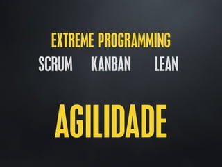 EXTREME PROGRAMMING
SCRUM KANBAN LEAN
AGILIDADE
 