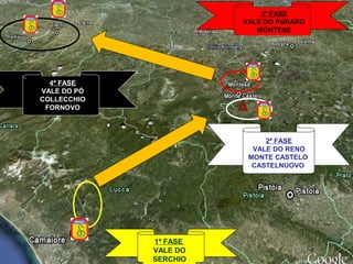 1ª FASE
VALE DO
SERCHIO
2ª FASE
VALE DO RENO
MONTE CASTELO
CASTELNUOVO
3ª FASE
VALE DO PANARO
MONTESE
4ª FASE
VALE DO PÓ
COLLECCHIO
FORNOVO
 