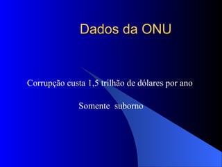 Dados da ONU Corrupção custa 1,5 trilhão de dólares por ano  Somente  suborno 