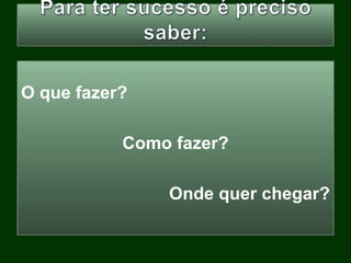 O que fazer?
Como fazer?
Onde quer chegar?
 