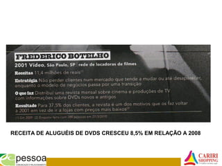 RECEITA DE ALUGUÉIS DE DVDS CRESCEU 8,5% EM RELAÇÃO A 2008
 