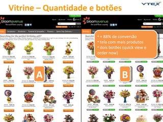 Vitrine – Quantidade e botões

                      • + 88% de conversão
                      • tela com mais produtos
                      • dois botões (quick view e
                      order now)




       A                           B


                                                    30
 