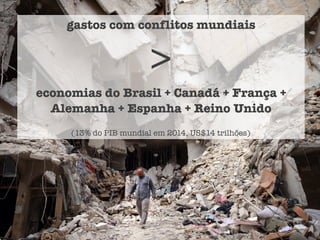 gastos com conflitos mundiais
>
economias do Brasil + Canadá + França +
Alemanha + Espanha + Reino Unido
(13% do PIB mundial em 2014, US$14 trilhões)
 