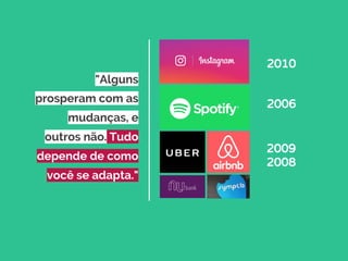2010
2006
2009
2008
"Alguns
prosperam com as
mudanças, e
outros não. Tudo
depende de como
você se adapta."
 