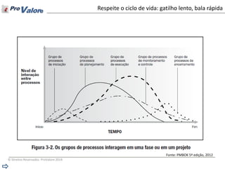 © Direitos Reservados ProValore 2014 
Respeite o ciclo de vida: gatilho lento, bala rápida 
Fonte: PMBOK 5ª edição, 2012  