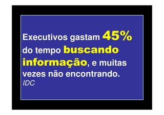 Executivos gastam 45%
do tempo buscando
informação, e muitas
vezes não encontrando.
IDC
 