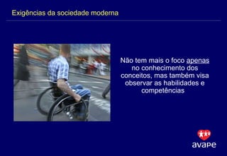 Não tem mais o foco  apenas  no conhecimento dos conceitos, mas também visa observar as habilidades e competências  Exigências da sociedade moderna 