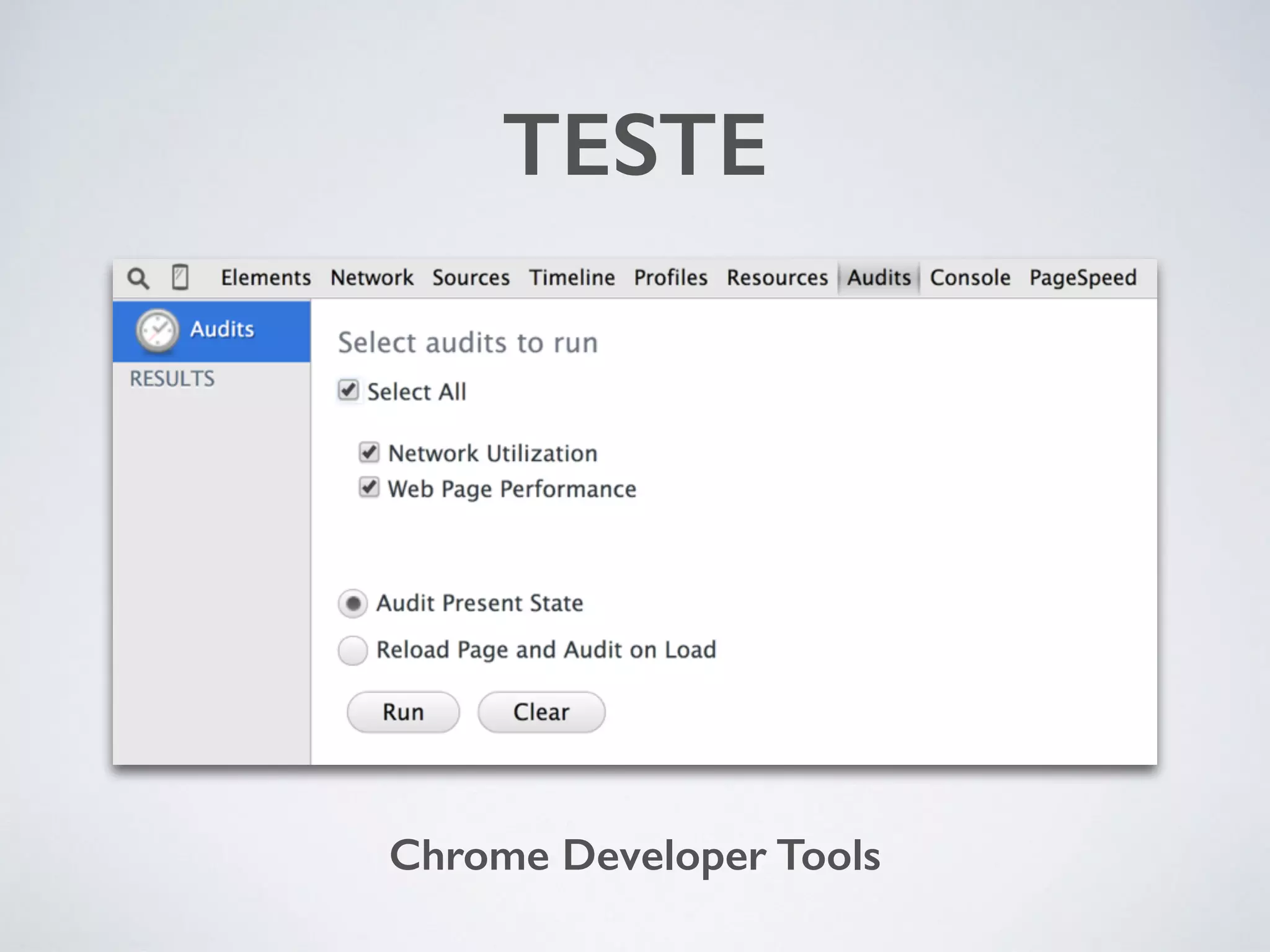 TESTE Chrome Developer Tools 