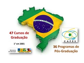 47 Cursos de
Graduação
1° em 2001
36 Programas de
Pós-Graduação