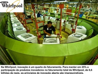 Na Whirlpool, inovação é um quarto do faturamento. Para manter em 25% a participação de produtos inovadores no faturamento total da Whirlpool, de 6,6 bilhões de reais, os princípios de inovação aberta são imprescindíveis.  