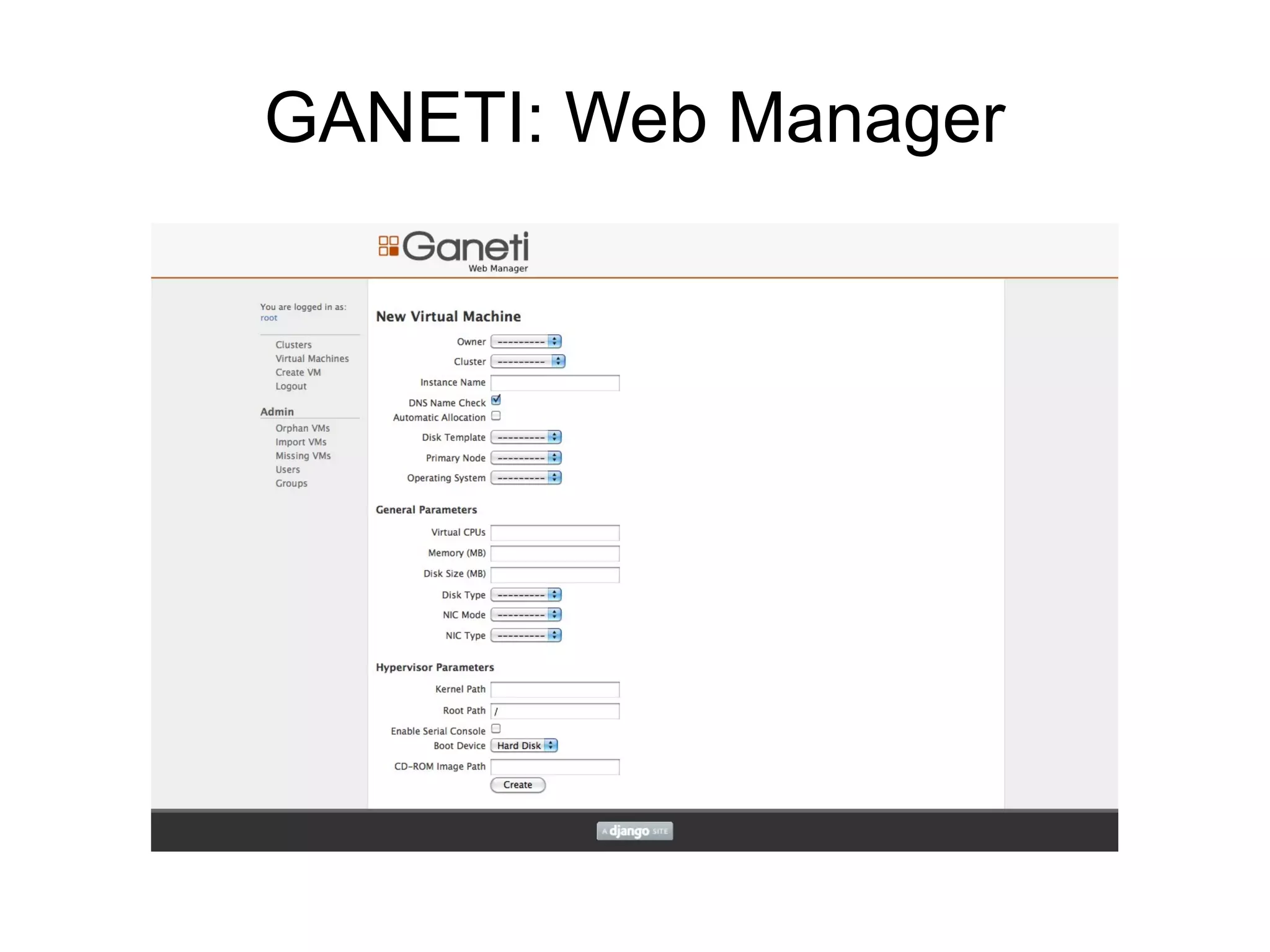 GANETI: Web Manager
 