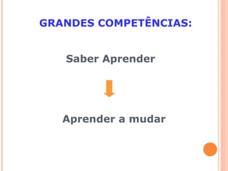 GRANDES COMPETÊNCIAS:
Saber Aprender
Aprender a mudar
 