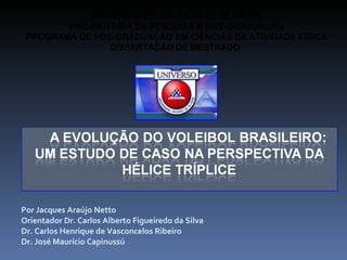 Por Jacques Araújo Netto Orientador Dr. Carlos Alberto Figueiredo da Silva  Dr. Carlos Henrique de Vasconcelos Ribeiro Dr. José Maurício Capinussú UNIVERSIDADE SALGADO DE OLIVEIRA PRÓ-REITORIA DE PESQUISA E PÓS-GRADUAÇÃO PROGRAMA DE PÓS-GRADUAÇÃO EM CIÊNCIAS DA ATIVIDADE FÍSICA DISSERTAÇÃO DE MESTRADO   