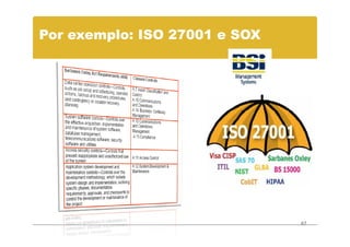 Por exemplo: ISO 27001 e SOX




                               67
 