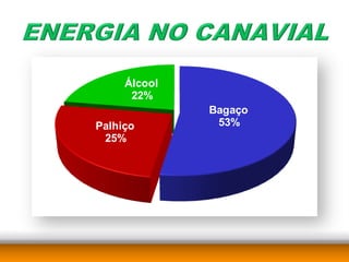 Álcool
      22%
              Bagaço
Palhiço        53%
 25%
 