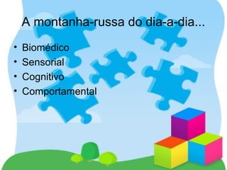 A montanha-russa do dia-a-dia...
• Biomédico
• Sensorial
• Cognitivo
• Comportamental
 