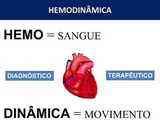 HEMO = SANGUE
DINÂMICA = MOVIMENTO
DIAGNÓSTICO TERAPÊUTICO
HEMODINÂMICA