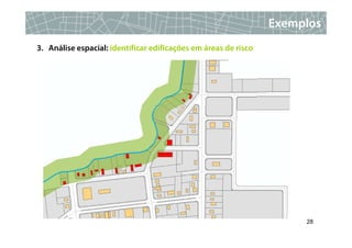 Exemplos
3. Análise espacial: identificar edificações em áreas de risco




                                                                      28
 