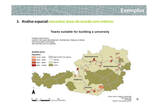 Exemplos
3. Análise espacial: encontrar áreas de acordo com critérios




                                                                    29
 