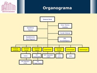 Organograma Diretoria Geral Assistência Técnica Cons. Técnico Científico Assistência de Ação Regional Comitê  Editorial URL Imunobiológicos Proteção Ambiental Sanidade Animal Sanidade Vegetal Experimental Sanidade Avícola Comunicação Administração Biotério URL Diagnóstico Animal URL Fitossanidade URL  Diagnósdtico Vegetal UPD Bastos MIBIO URL Pragas Urbanas 