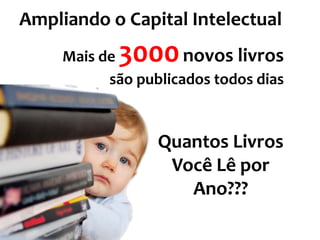 Mais de 3000novos livros
são publicados todos dias
Ampliando o Capital Intelectual
Quantos Livros
Você Lê por
Ano???
 
