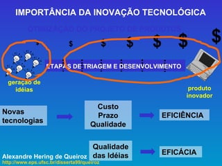 OTIMIZAÇÃO DO PROJETO DE PRODUTOS IMPORTÂNCIA DA INOVAÇÃO TECNOLÓGICA http://www.eps.ufsc.br/disserta99/queiroz Alexandre ...