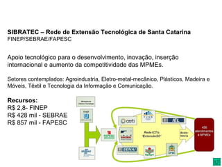 SIBRATEC – Rede de Extensão Tecnológica de Santa Catarina FINEP/SEBRAE/FAPESC Apoio tecnológico para o desenvolvimento, in...