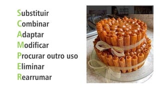 Substituir
Combinar
Adaptar
Modificar
Procurar outro uso
Eliminar
Rearrumar
 