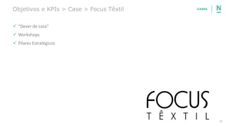 23
Objetivos e KPIs > Case > Focus Têxtil
✓ “Dever de casa”
✓ Workshops
✓ Pilares Estratégicos
CASES
 