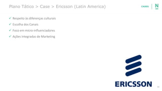 32
Plano Tático > Case > Ericsson (Latin America)
✓ Respeito às diferenças culturais
✓ Escolha dos Canais
✓ Foco em micro-influenciadores
✓ Ações Integradas de Marketing
CASES
 