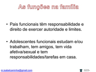 As funçõesnafamíliacasal funcional:sabem preservar a feminilidade/masculinidade;