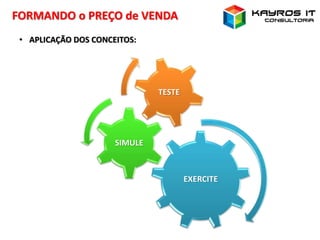 FORMANDO o PREÇO de VENDA
• APLICAÇÃO DOS CONCEITOS:
EXERCITE
SIMULE
TESTE
 