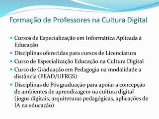 O Curso de Pedagogia (PEAD)
 Tecnologias Digitais: uso intensivo, em todas as
disciplinas, de tecnologias digitais para i...