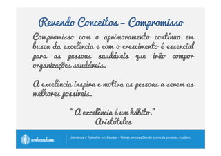 Revendo Conceitos – Treinamento 
Treinar pessoas é motivá-las e desenvolvê-las para 
darem o melhor de si. 
• Motivar consiste em fazer o gerador interno 
das pessoas entrar em funcionamento. 
• Desenvolver: 
• Três Fs do treinamento 
• Fundamentos – Estabelecer o padrão 
• Feedback – Identificar e comunicar a 
defasagem entre padrão e desempenho 
• Fricção – Eliminar as defasagens 
		
 