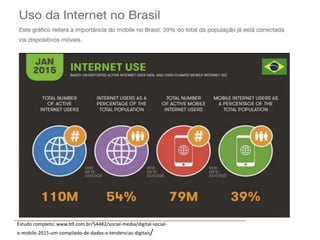 Estudo completo: www.b9.com.br/54482/social-media/digital-social-
e-mobile-2015-um-compilado-de-dados-e-tendencias-digitais/
 
