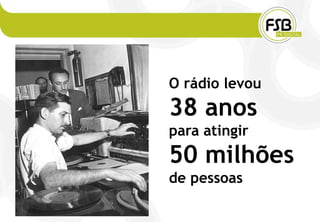 O rádio levou
38 anos
para atingir
50 milhões
de pessoas
 