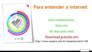 Para entender a internet
Livro colaborativo
feito em
45 dias pela web.
Download gratuito em:
http://www.naozero.com.br/taxonomy/term/138
 