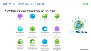 © 2017 IBM Corporation
Software – Serviços do Watson
 Diversos serviços disponíveis por API Rest
 