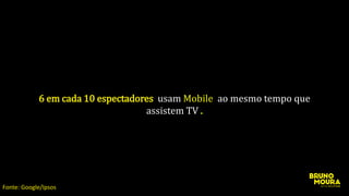 6 em cada 10 espectadores usam Mobile ao mesmo tempo que
assistem TV .
Fonte: Google/Ipsos
 