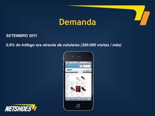 Demanda
SETEMBRO 2011

0,8% do tráfego era através de celulares (300.000 visitas / mês)
 