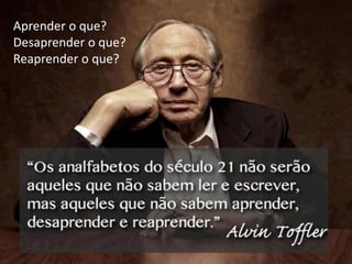facebook/alessandro.lunardon www.alessandrolunardon.com.br
Alvin Tofler -Aprender o que?
Desaprender o que?
Reaprender o que?
 